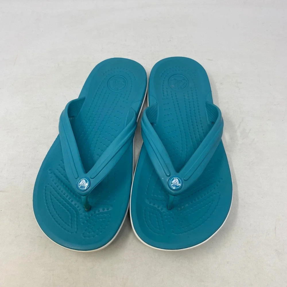 Crocs Crocband Flip Flops Teal Blue Women 6 Men 4 Sporty Comfort Sandals